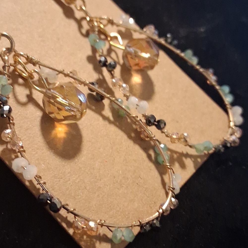 Gold and Multicolor Beaded Teardrop Earrings - Picture 6 of 6
